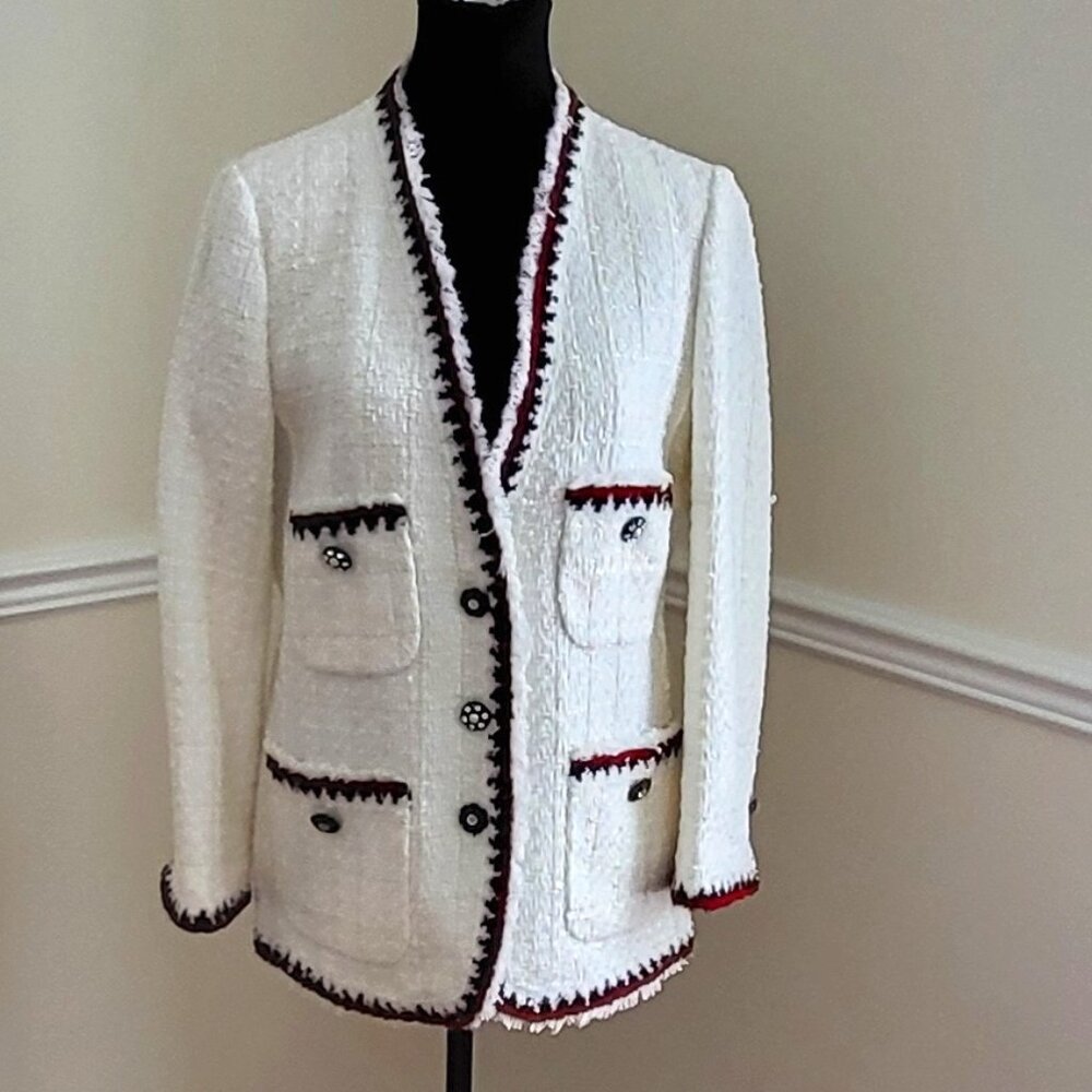 Zara White Tweed Blazer, Size M